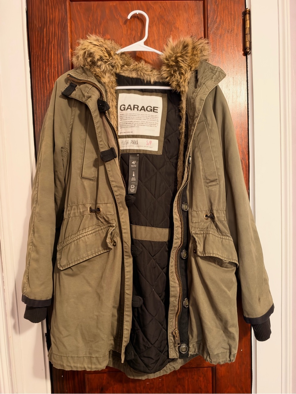GARAGE Olive Utility Parka with Faux Fur Hood Trim